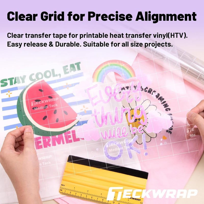 TECKWRAP Clear Transfer Tape for Vinyl -12INCH x 10 FT,White Alignment Grid for Heat Transfer Vinyl, Printable HTV, DIY Decals, Signs, Stickers, Adhesive Vinyl - Image 4